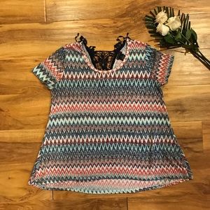 New Directions Boho Tunic Top Flowy Lace